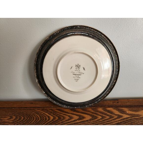 Vtg Frank M Whiting Plate With Sterling Silver Rim & Hand Painted Pheasant 8 in - Picture 2 of 4